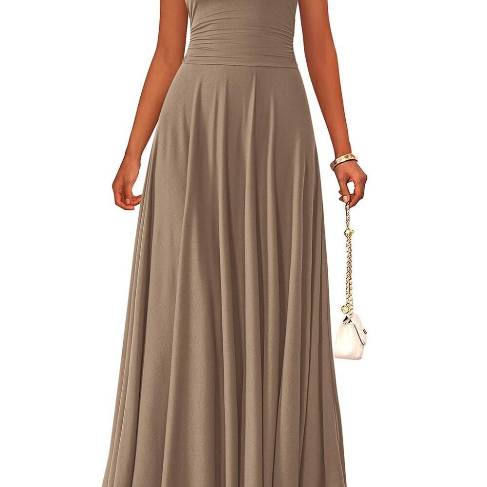 Sleeveless A-Line Maxi Dress Stretch Tank Flowy Long Boho Chic Elegant